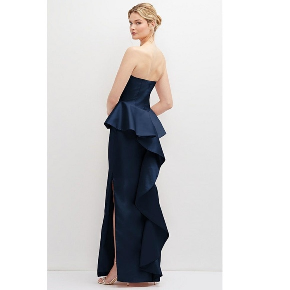 NEW ALFRED SUNG Midnight BLUE Strapless RUFFLE Peplum SATIN Column GOWN 12 - Picture 16 of 16